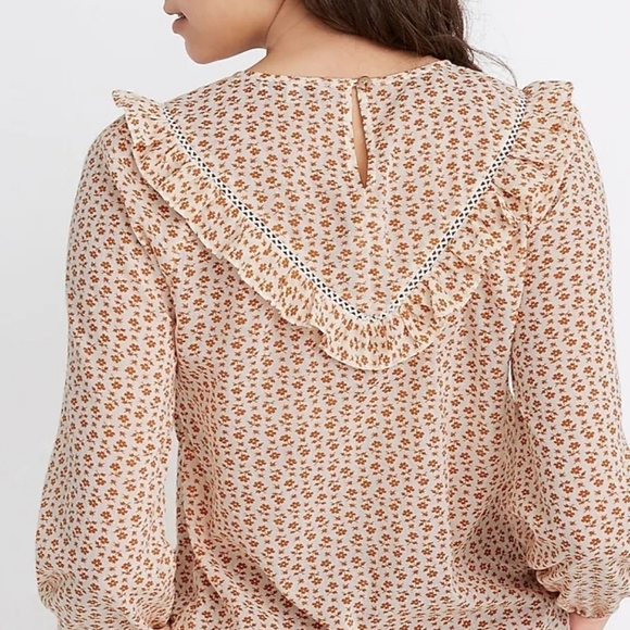 Ruffle-Yoke Prairie Peasant Modest Top in Cutout Blooms Size XL - Picture 4 of 11